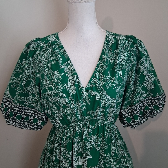 Lilly Pulitzer Kentlee Puff Sleeve Cotton Dress In Fiddle Leaf Safari Size 6 - Picture 8 of 13
